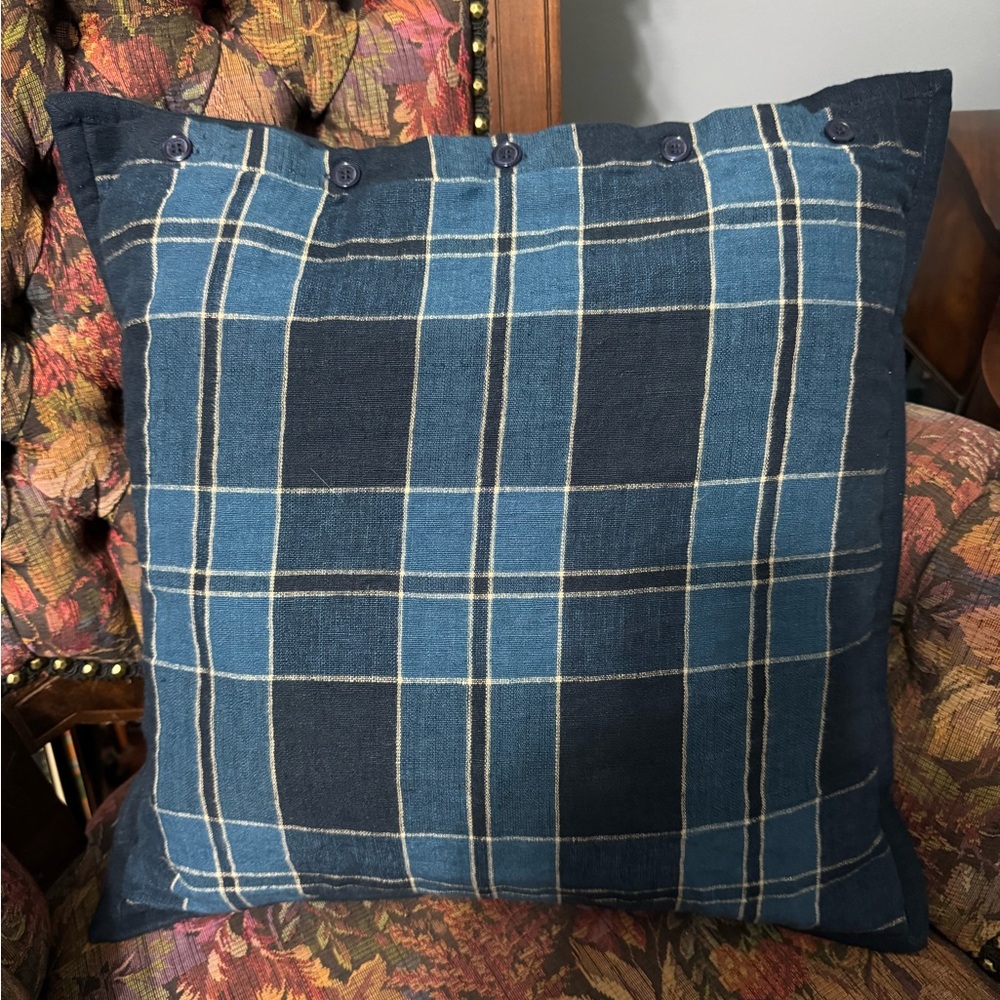 Ralph Lauren Blue Plaid Throw Pillow 18x18